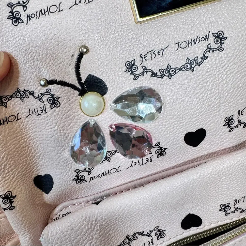 Betsey Johnson Pink Black Rhinestone Backpack Women’s Bee Bag
